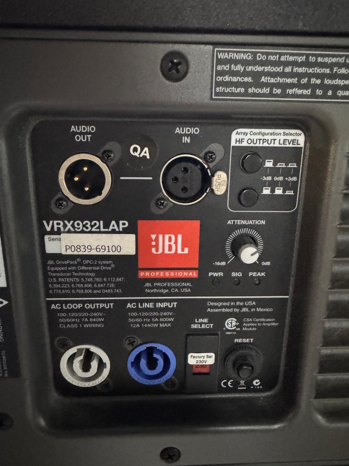 JBL VRX 932 LAP 12'' 1750 Watt Aktif Line Array Hoparlör 4 Adet+JBL VRX 918 SP 18" 1500W Asılabilir Aktif  Subwoofer